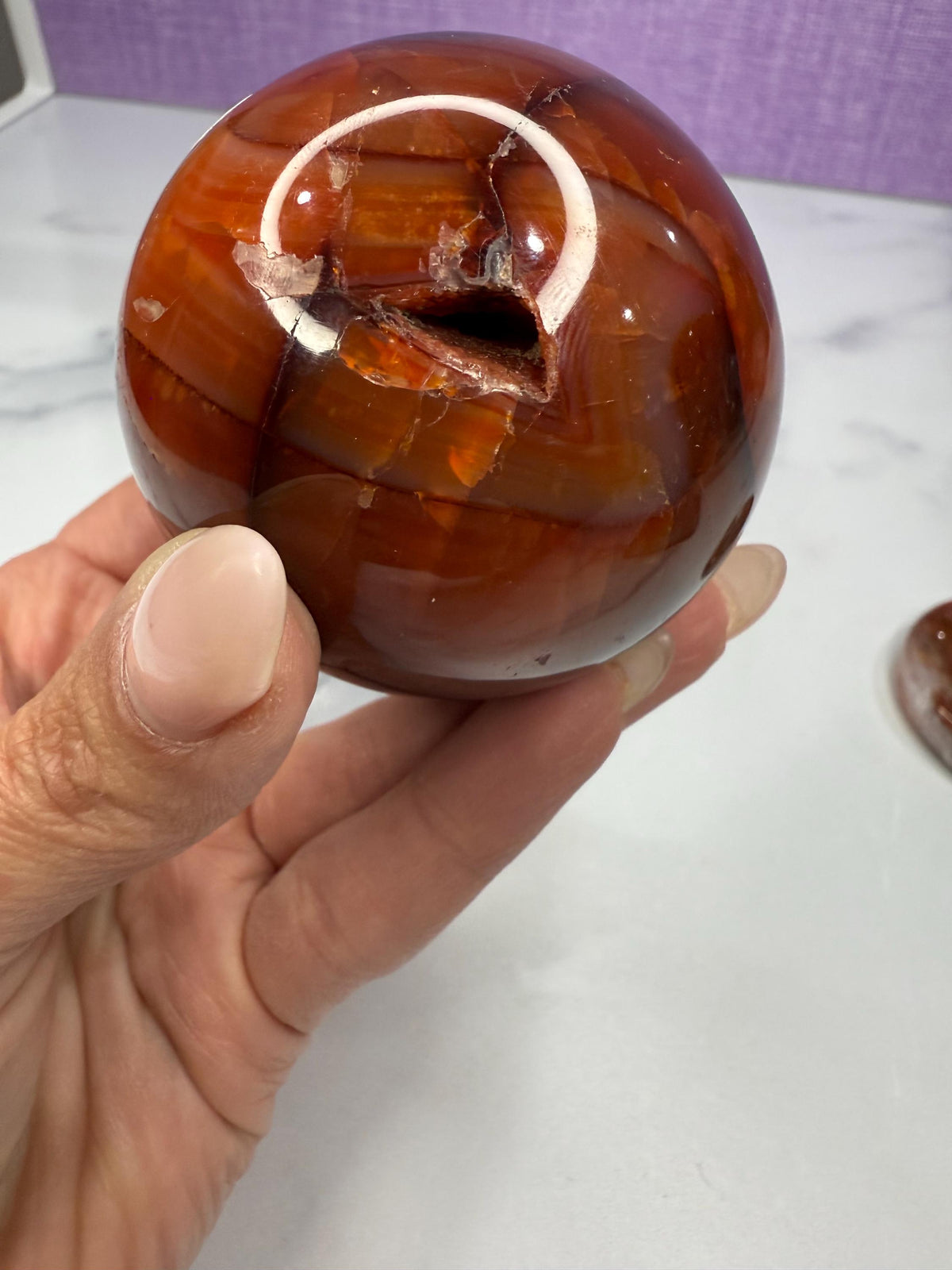 Dark Carnelian Agate Sphere • Druzy Crystal Orb, Madagascar Gemstone (61mm)
