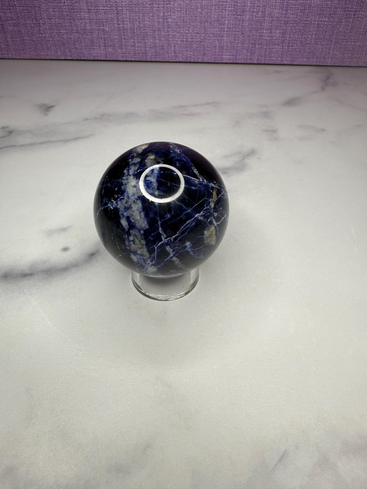 Polished Sodalite Crystal Sphere • Blue White Gemstone Orb, Spiritual Decor