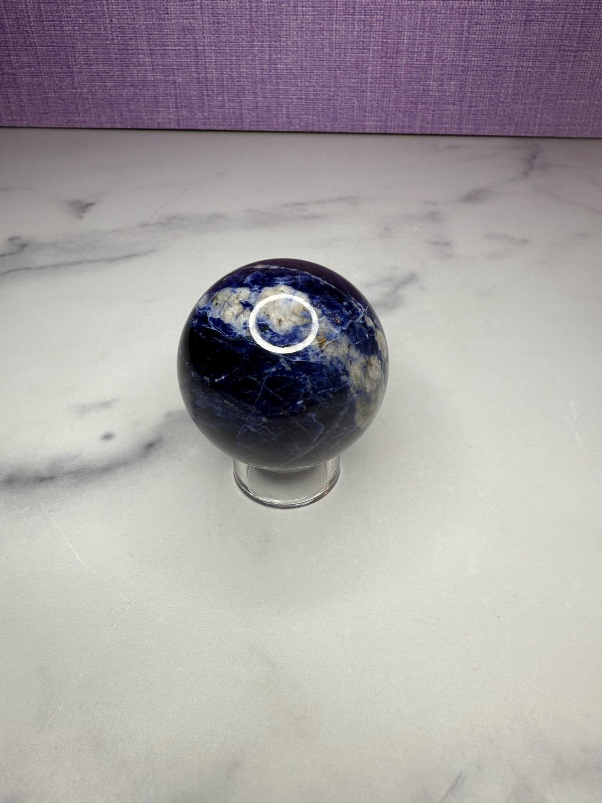 Polished Sodalite Crystal Sphere • Blue White Gemstone Orb, Spiritual Decor
