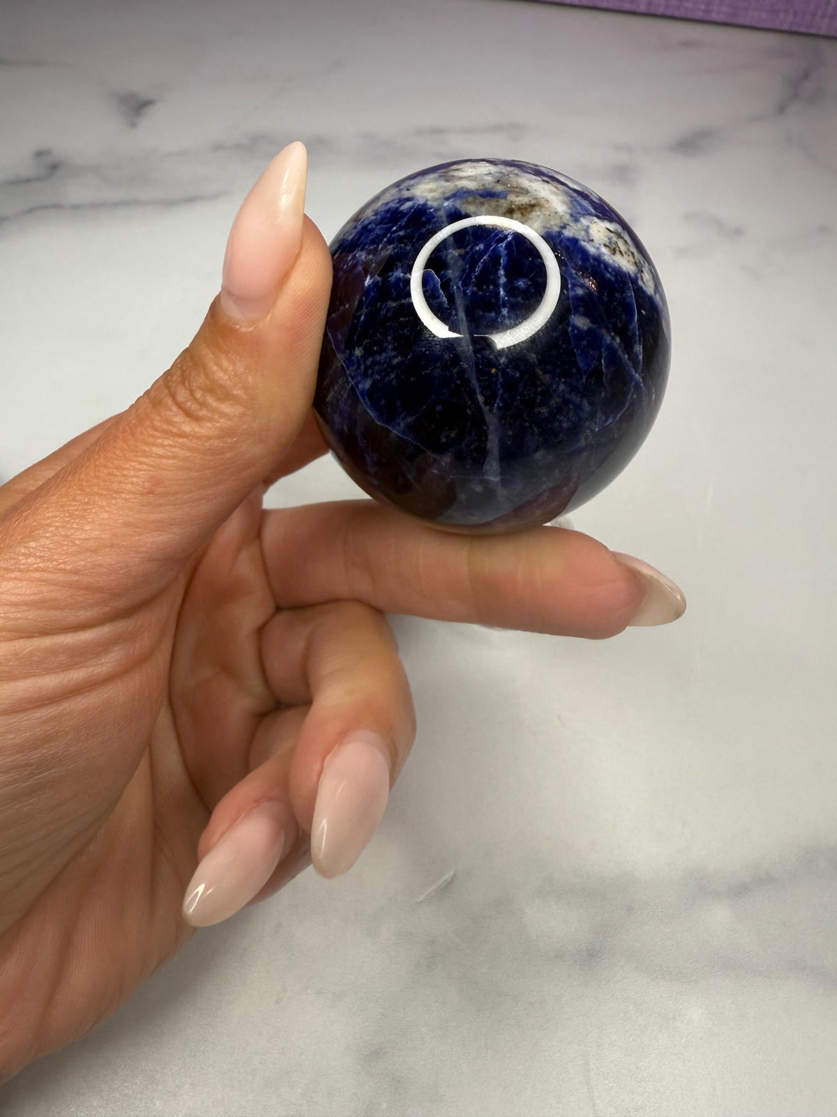 Polished Sodalite Crystal Sphere • Blue White Gemstone Orb, Spiritual Decor