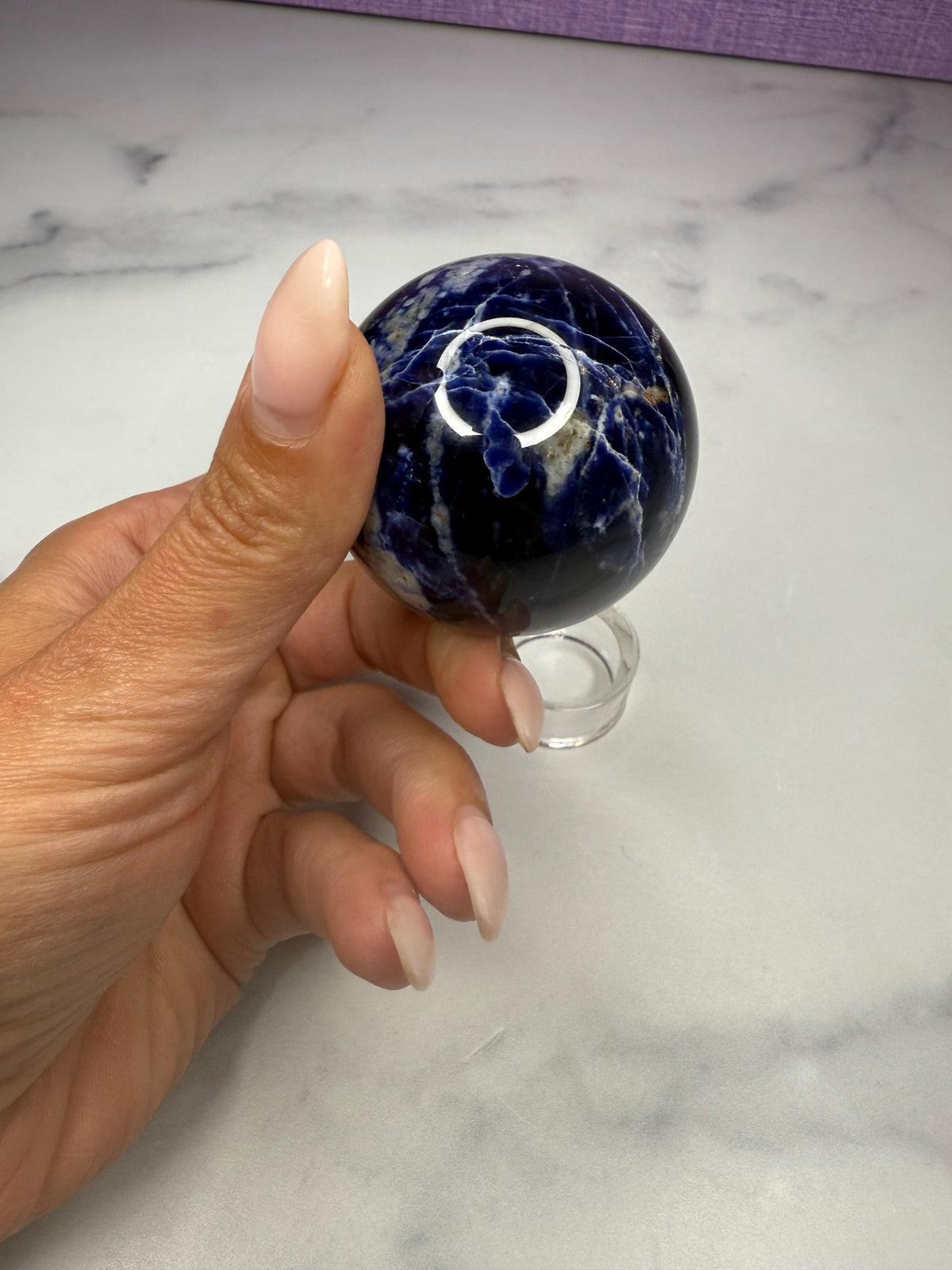 Polished Sodalite Crystal Sphere • Blue White Gemstone Orb, Spiritual Decor