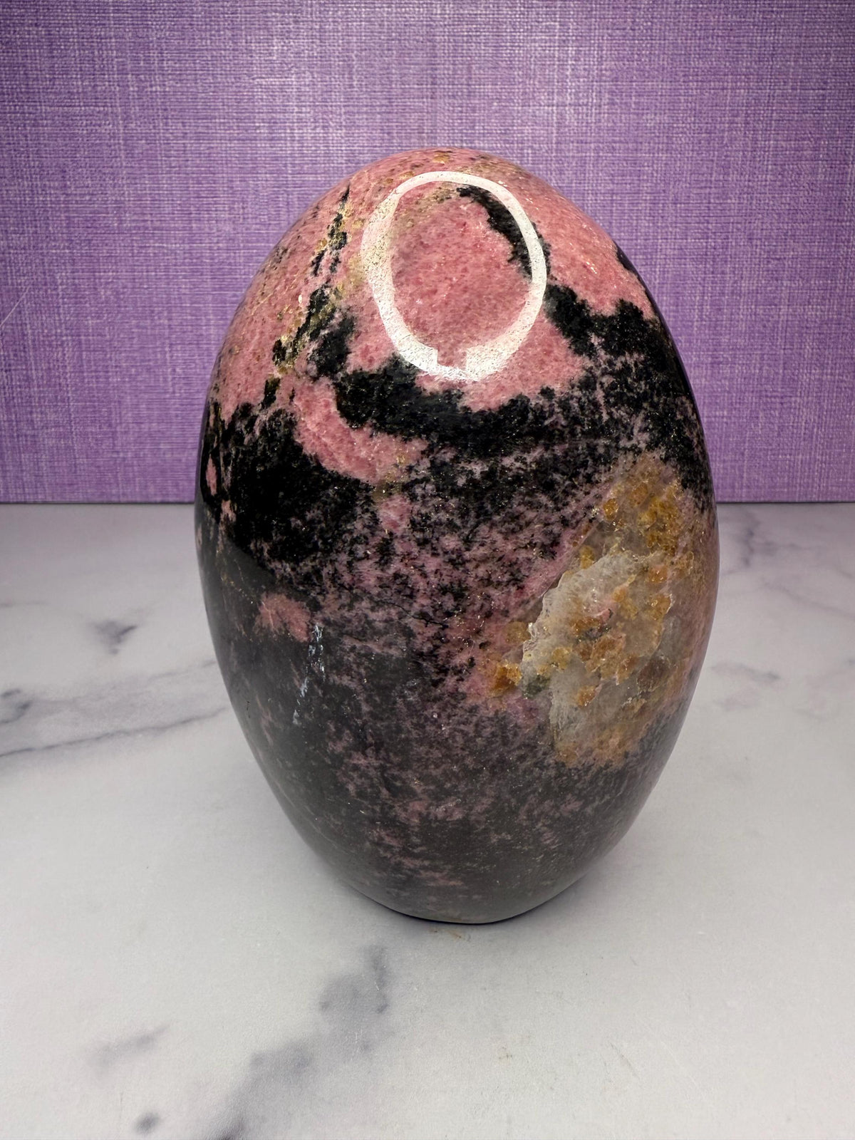 XL Rhodonite Crystal Freeform • Polished Pink Black Gemstone Madagascar Specimen