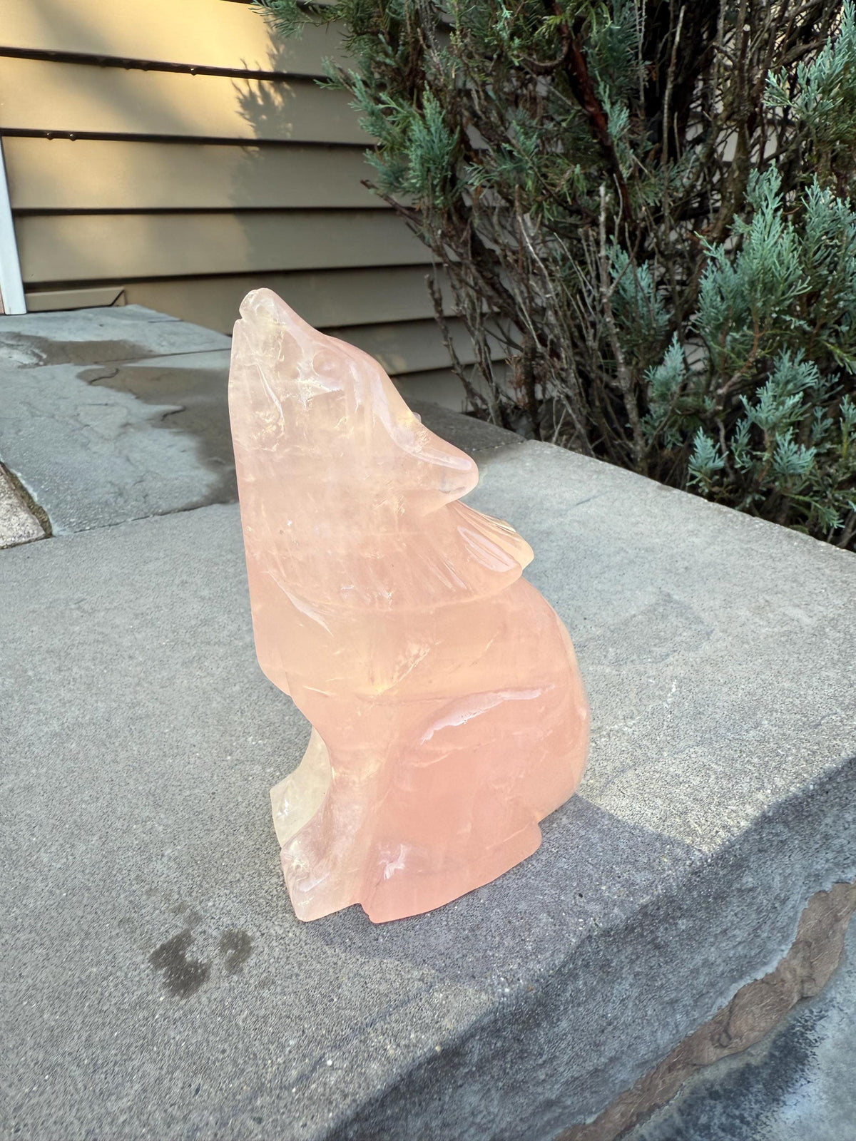 Rose Quartz Wolf Crystal Carving • Hand-Carved Spirit Animal • Gemstone Wolf • Healing Stone • Spiritual Decor