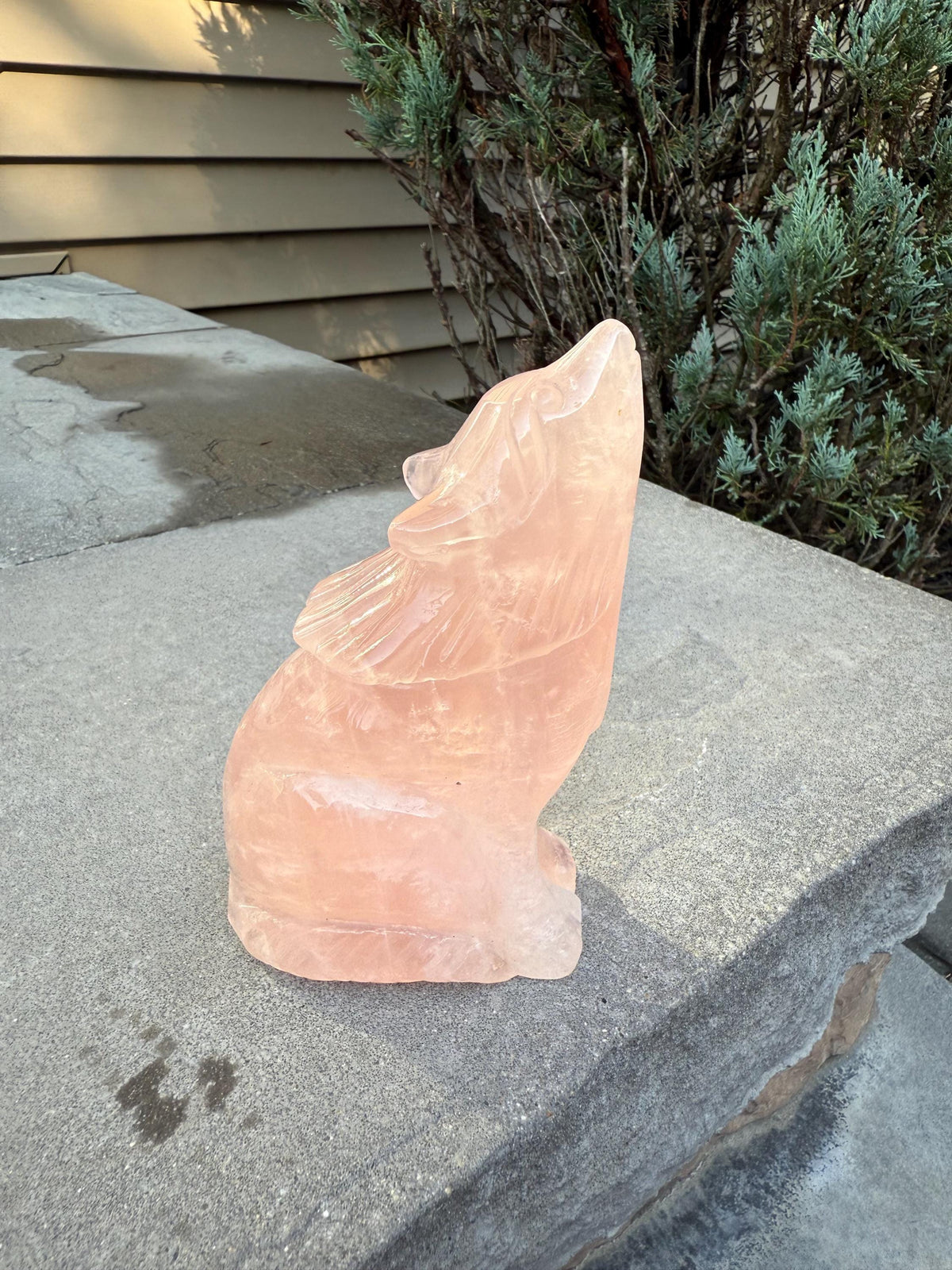 Rose Quartz Wolf Crystal Carving • Hand-Carved Spirit Animal • Gemstone Wolf • Healing Stone • Spiritual Decor