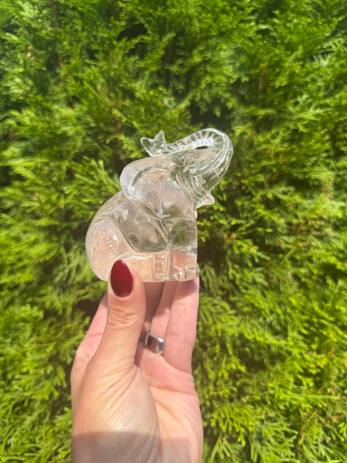 Garden Quartz Elephant Crystal Carving • Hand Carved Lodolite Animal Figurine