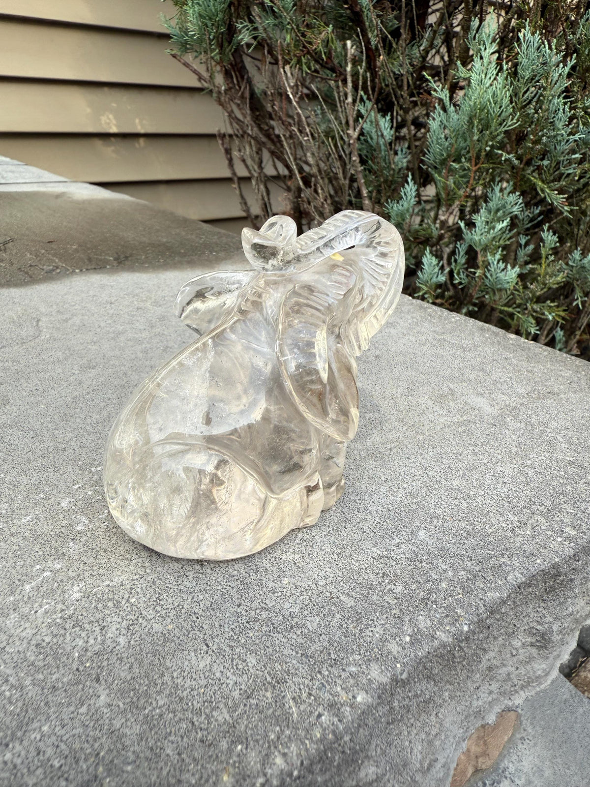 Garden Quartz Elephant Crystal Carving • Hand Carved Lodolite Animal Figurine