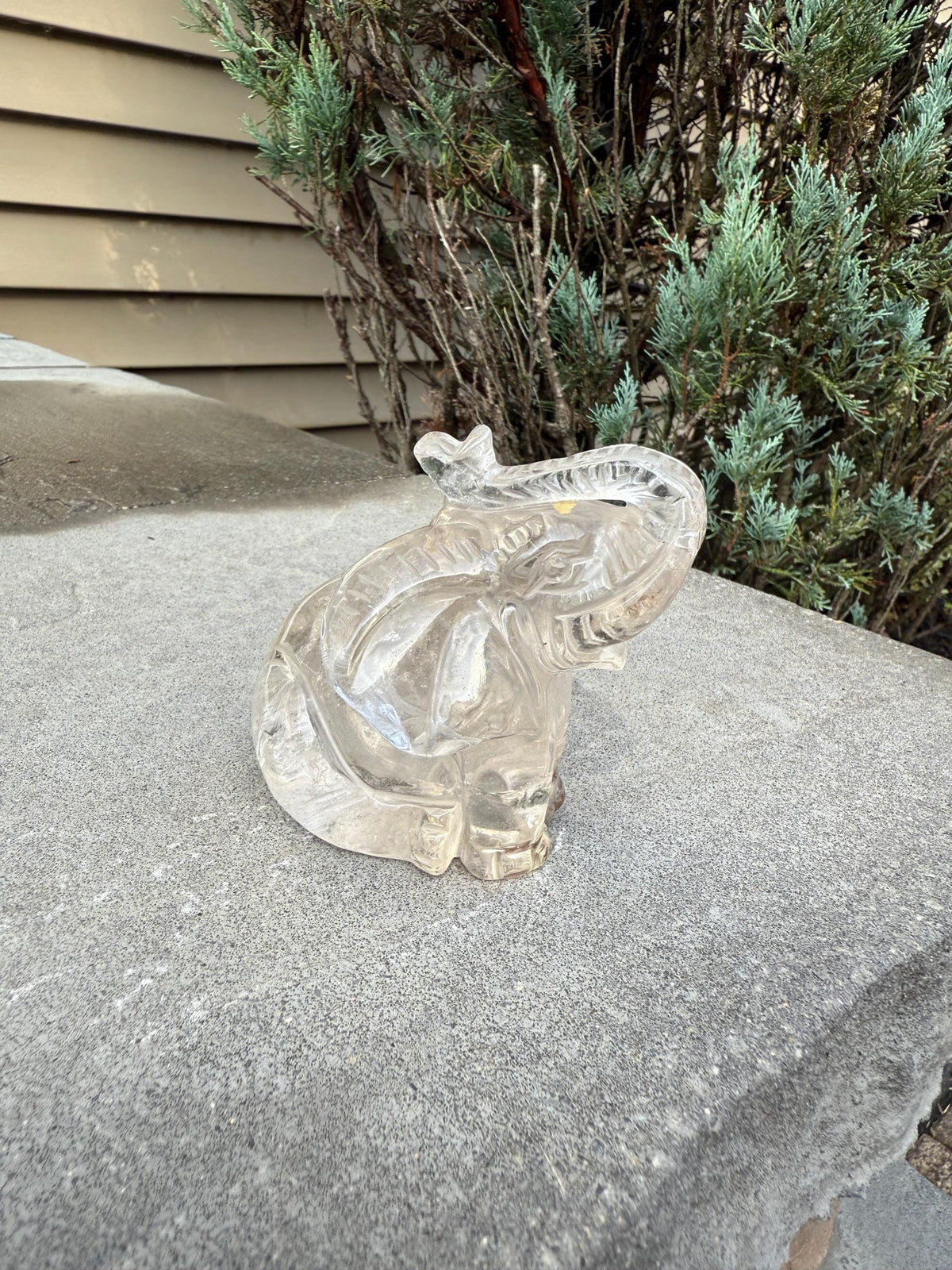 Garden Quartz Elephant Crystal Carving • Hand Carved Lodolite Animal Figurine