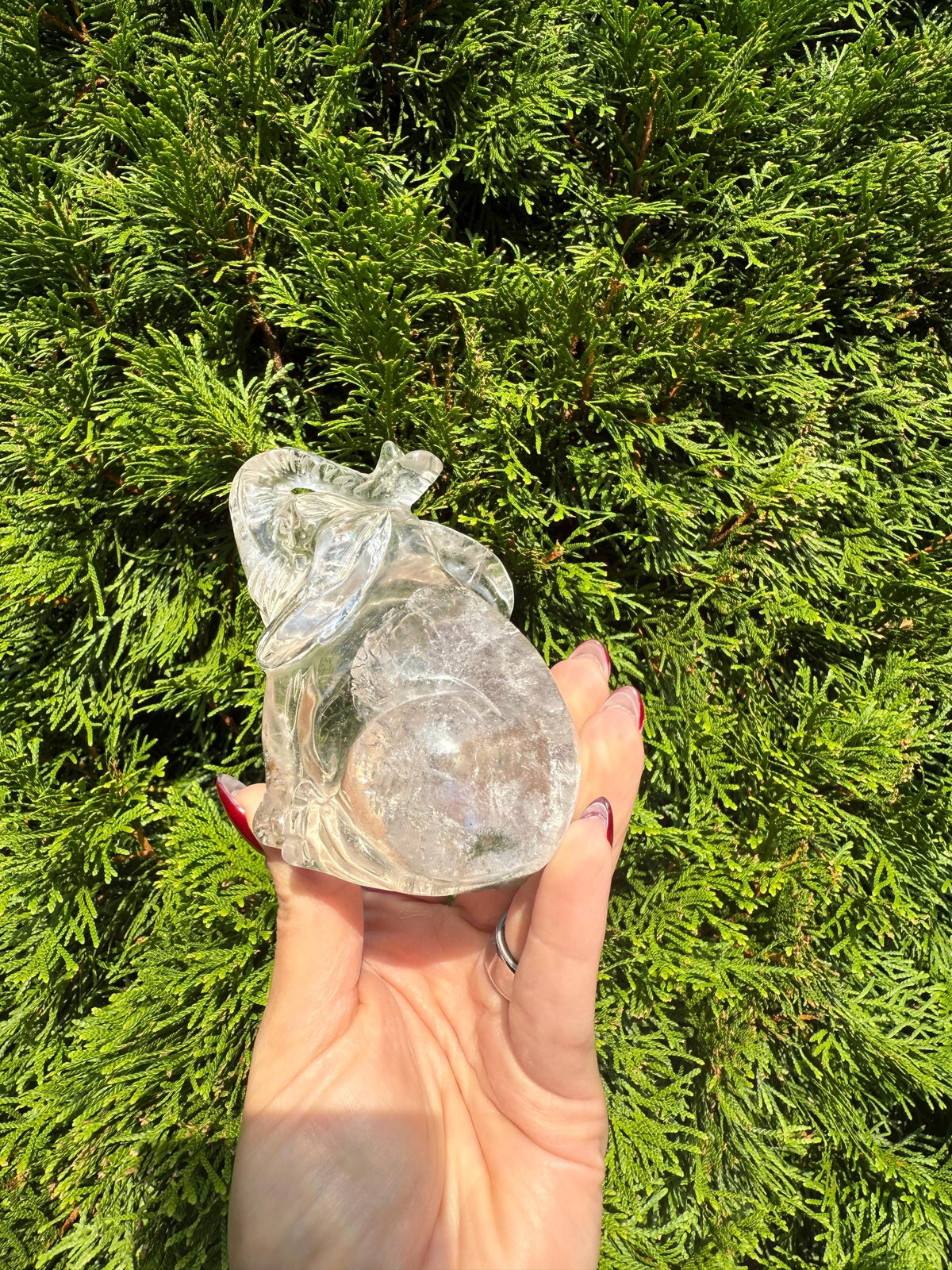 Garden Quartz Elephant Crystal Carving • Hand Carved Lodolite Animal Figurine