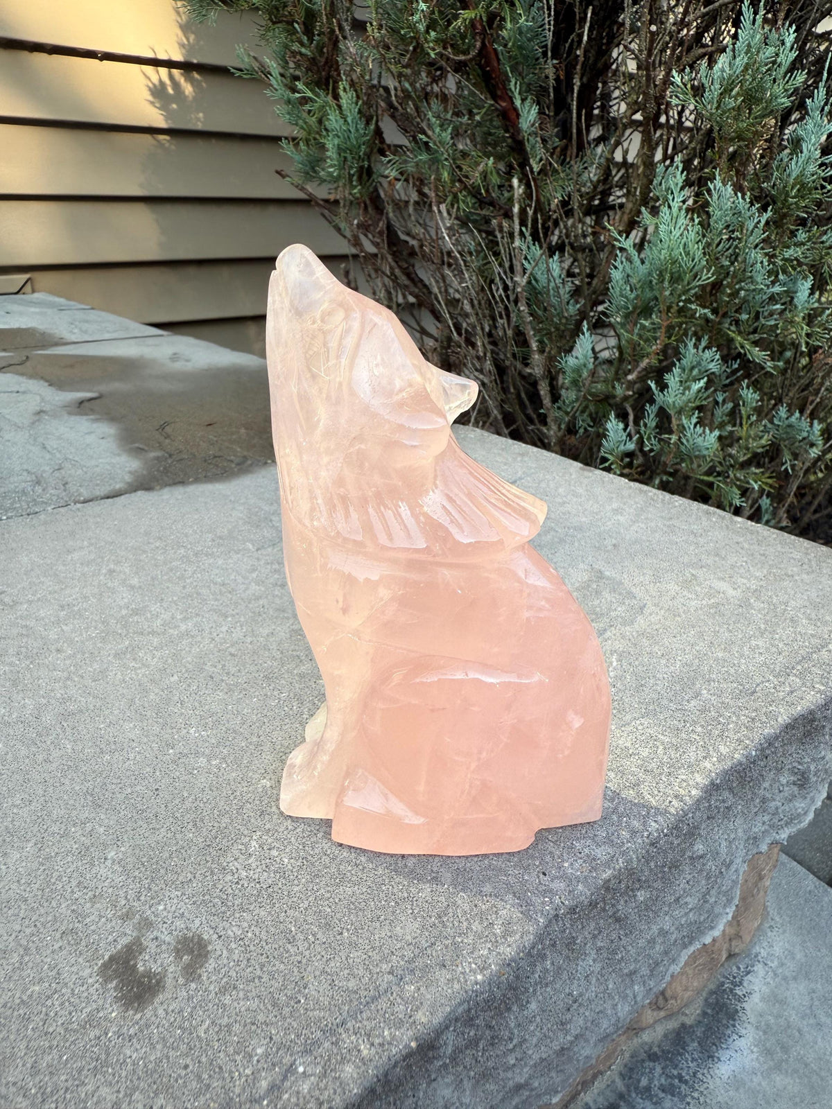 Rose Quartz Wolf Crystal Carving: Hand-Carved Spirit Animal