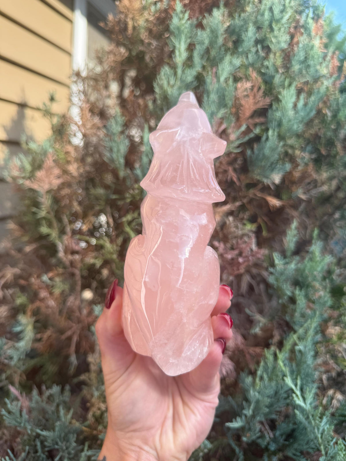 Rose Quartz Wolf Crystal Carving • Hand-Carved Spirit Animal • Gemstone Wolf • Healing Stone • Spiritual Decor
