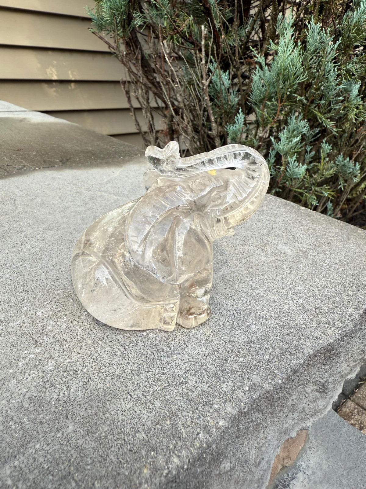 Garden Quartz Elephant Crystal Carving • Hand Carved Lodolite Animal Figurine