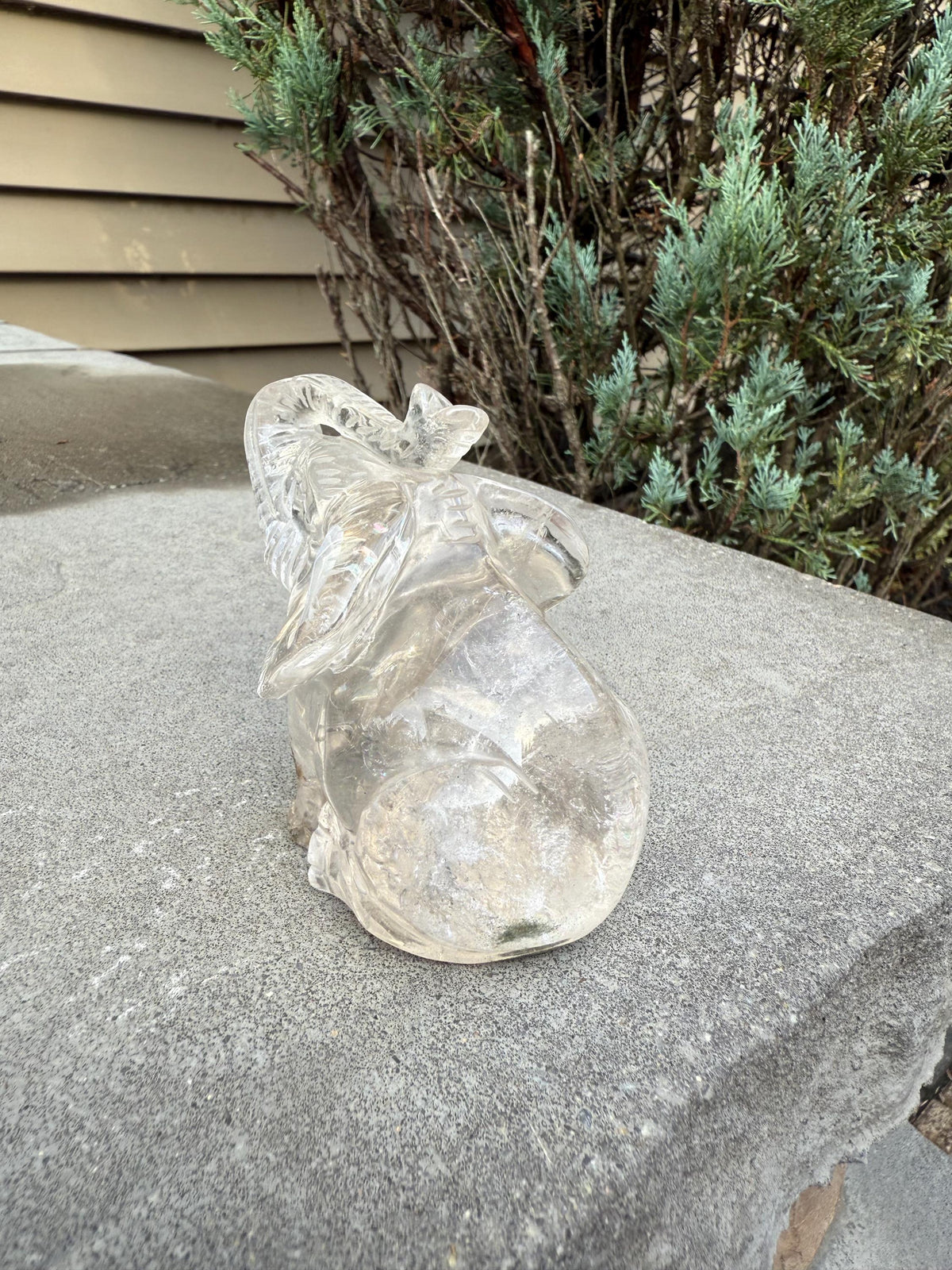 Garden Quartz Elephant Crystal Carving • Hand Carved Lodolite Animal Figurine