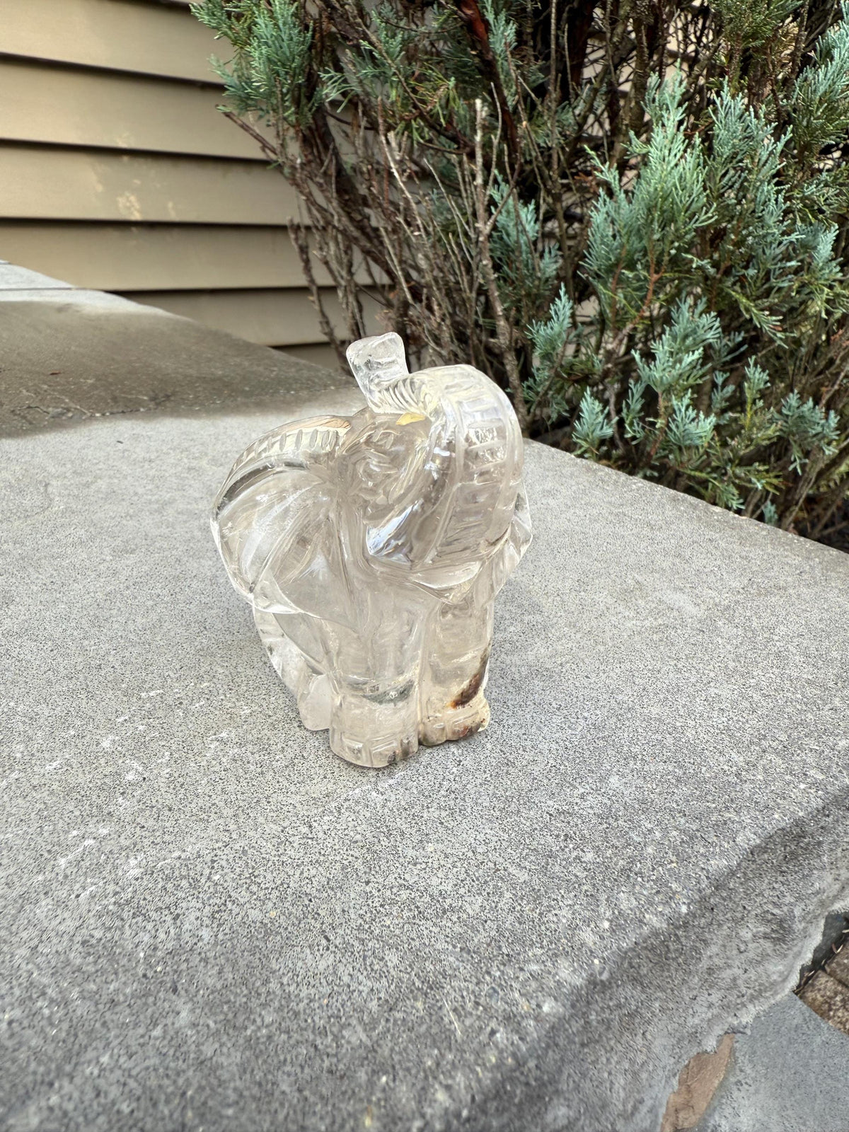 Garden Quartz Elephant Crystal Carving • Hand Carved Lodolite Animal Figurine