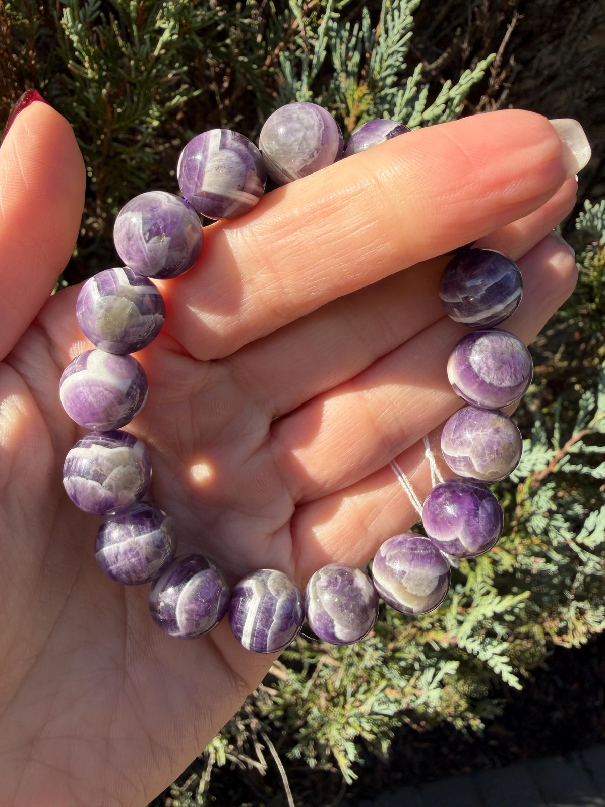 Chevron Dream Amethyst Smoky Quartz Bracelet • 13mm Beaded Crystal Jewelry • Intuition Clarity