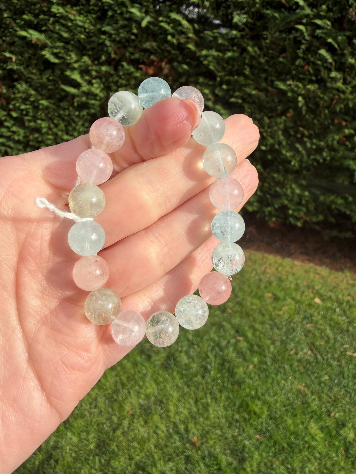 Mixed Beryl Beaded Bracelet 10mm • Aquamarine Morganite Heliodor • Crystal Healing Jewelry • Feminine Energy Bracelet