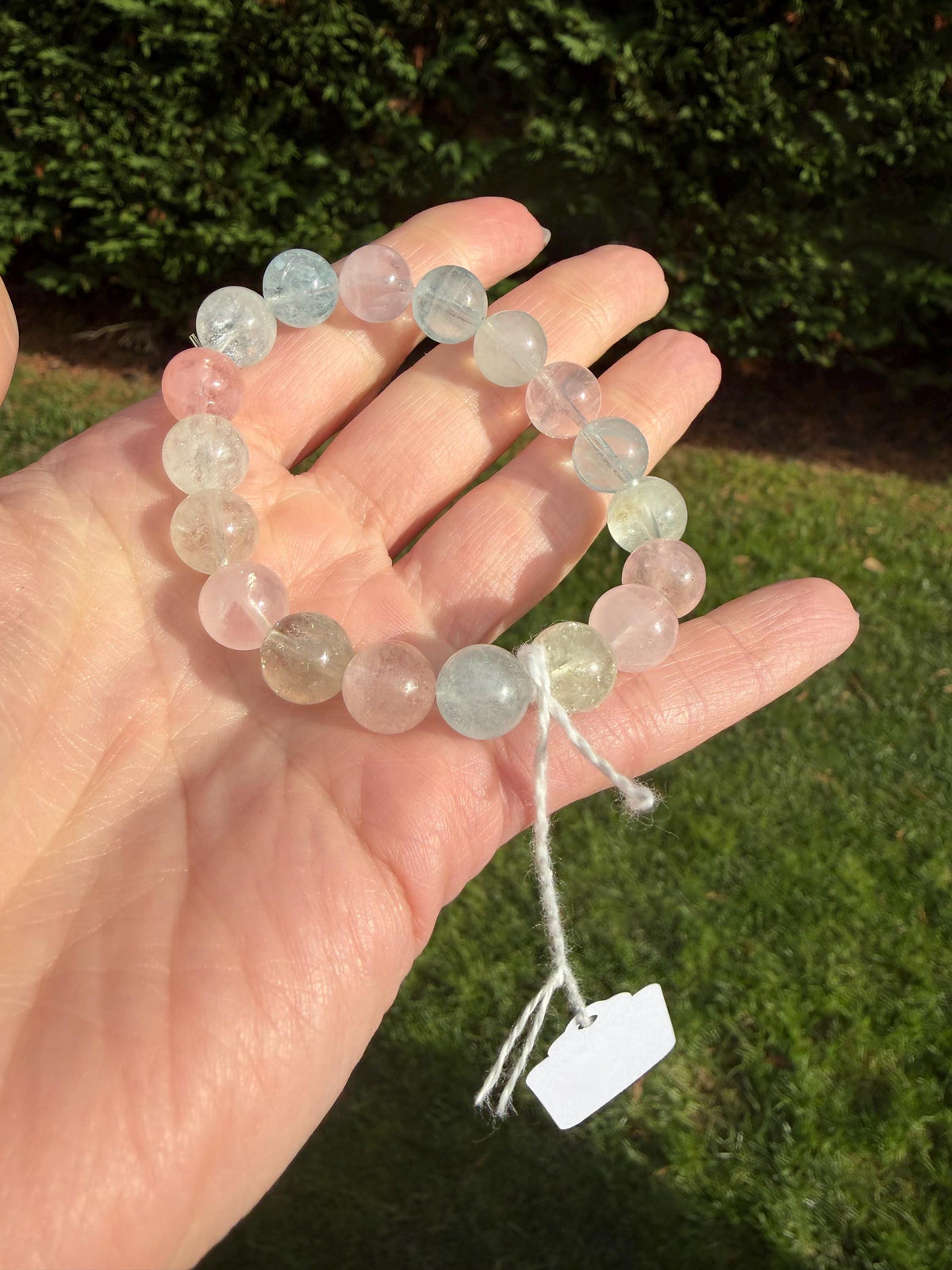 Mixed Beryl Beaded Bracelet 10mm • Aquamarine Morganite Heliodor • Crystal Healing Jewelry • Feminine Energy Bracelet