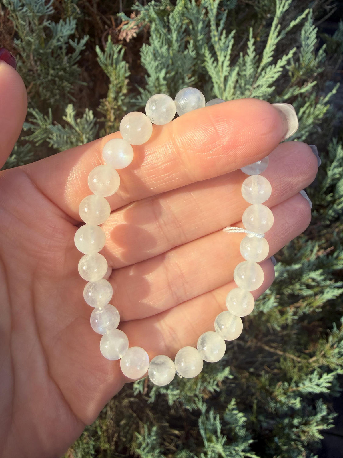 Flashy White Moonstone Beaded Bracelet • Crystal Healing Jewelry • Intuition & Feminine Energy