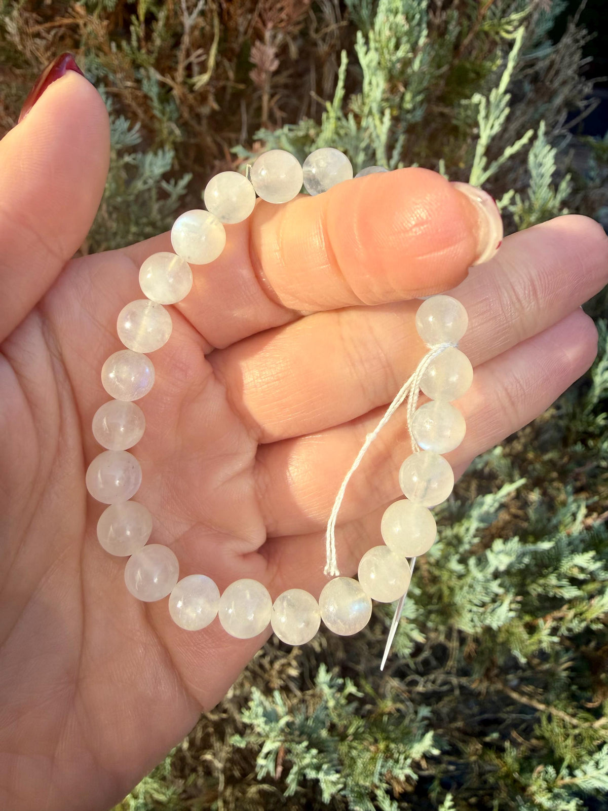 Flashy White Moonstone Beaded Bracelet • Crystal Healing Jewelry • Intuition & Feminine Energy