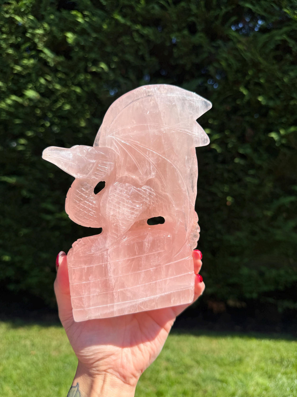 Large Rose Quartz Dragon Carving • Hand-Carved Crystal Guardian Sculpture