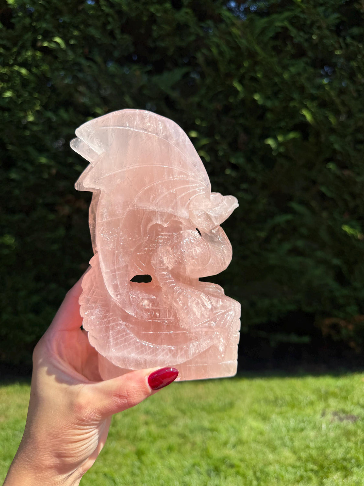 Large Rose Quartz Dragon Carving • Hand-Carved Crystal Guardian Sculpture