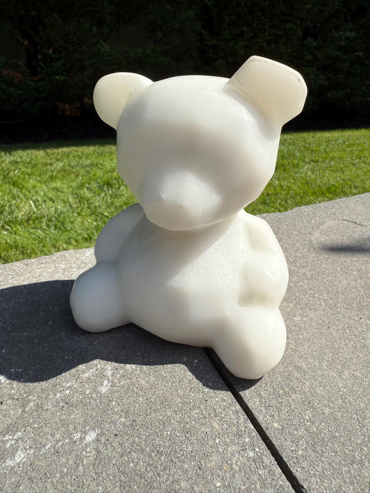 XL white jade bear carving with polished surface and smooth translucent stone.