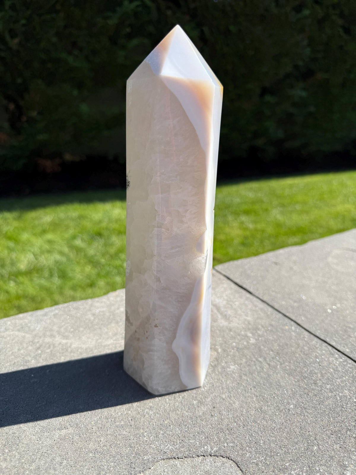 XL Blue Banded Agate Quartz Crystal Tower • Polished Point, Natural Mineral Specimen