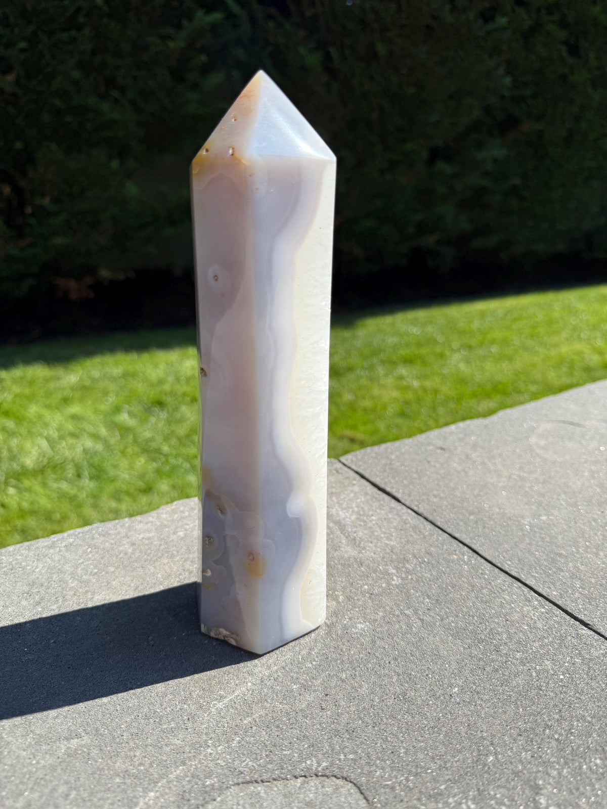 XL Blue Banded Agate Quartz Crystal Tower • Polished Point, Natural Mineral Specimen