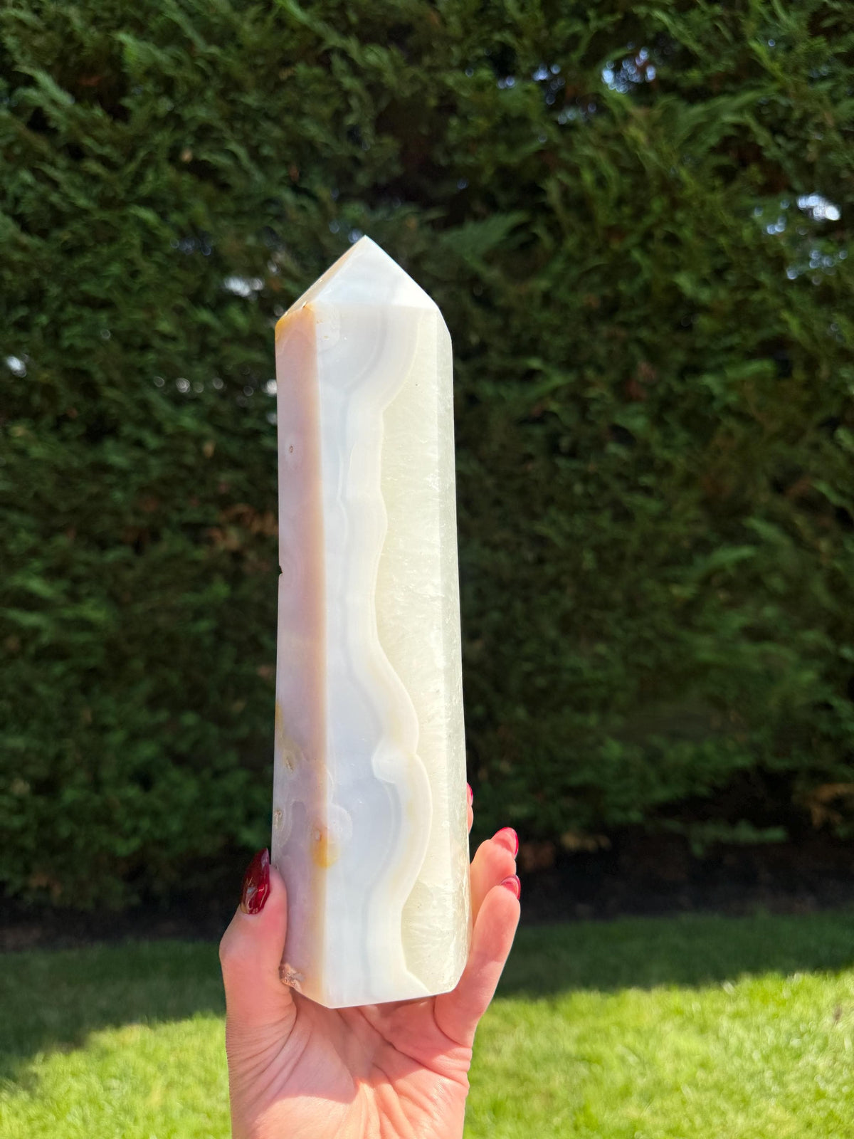 XL Blue Banded Agate Quartz Crystal Tower • Polished Point, Natural Mineral Specimen