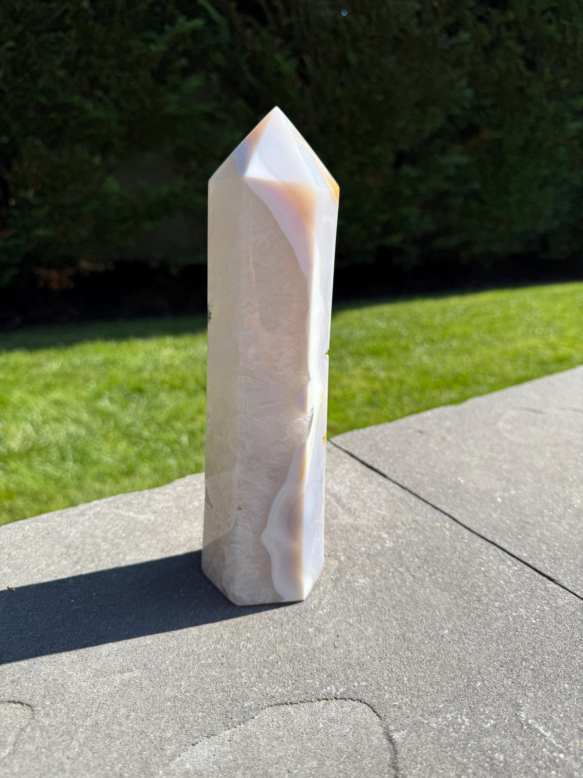 XL Blue Banded Agate Quartz Crystal Tower • Polished Point, Natural Mineral Specimen
