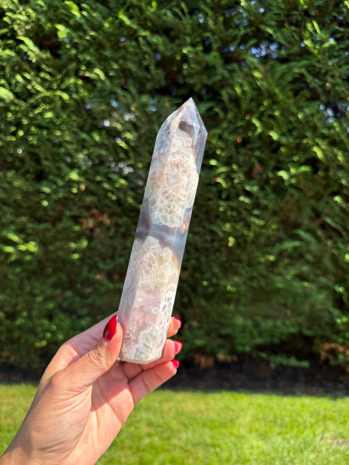 Black Flower Agate Druzy Crystal Tower • Polished Obelisk, Spiritual Decor