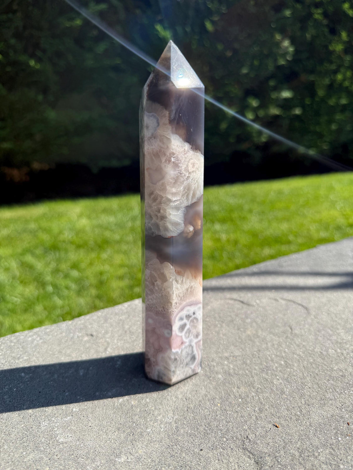 Black Flower Agate Druzy Crystal Tower • Polished Obelisk, Spiritual Decor