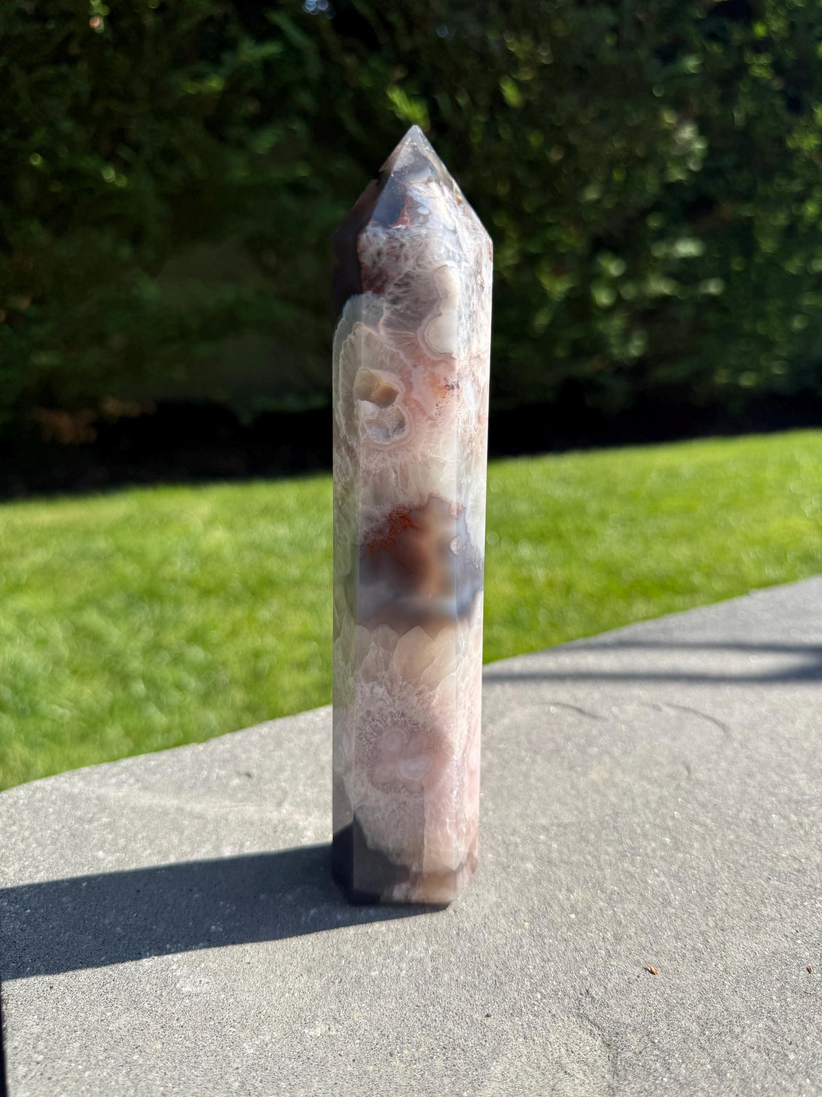Black Flower Agate Druzy Crystal Tower • Polished Obelisk, Spiritual Decor