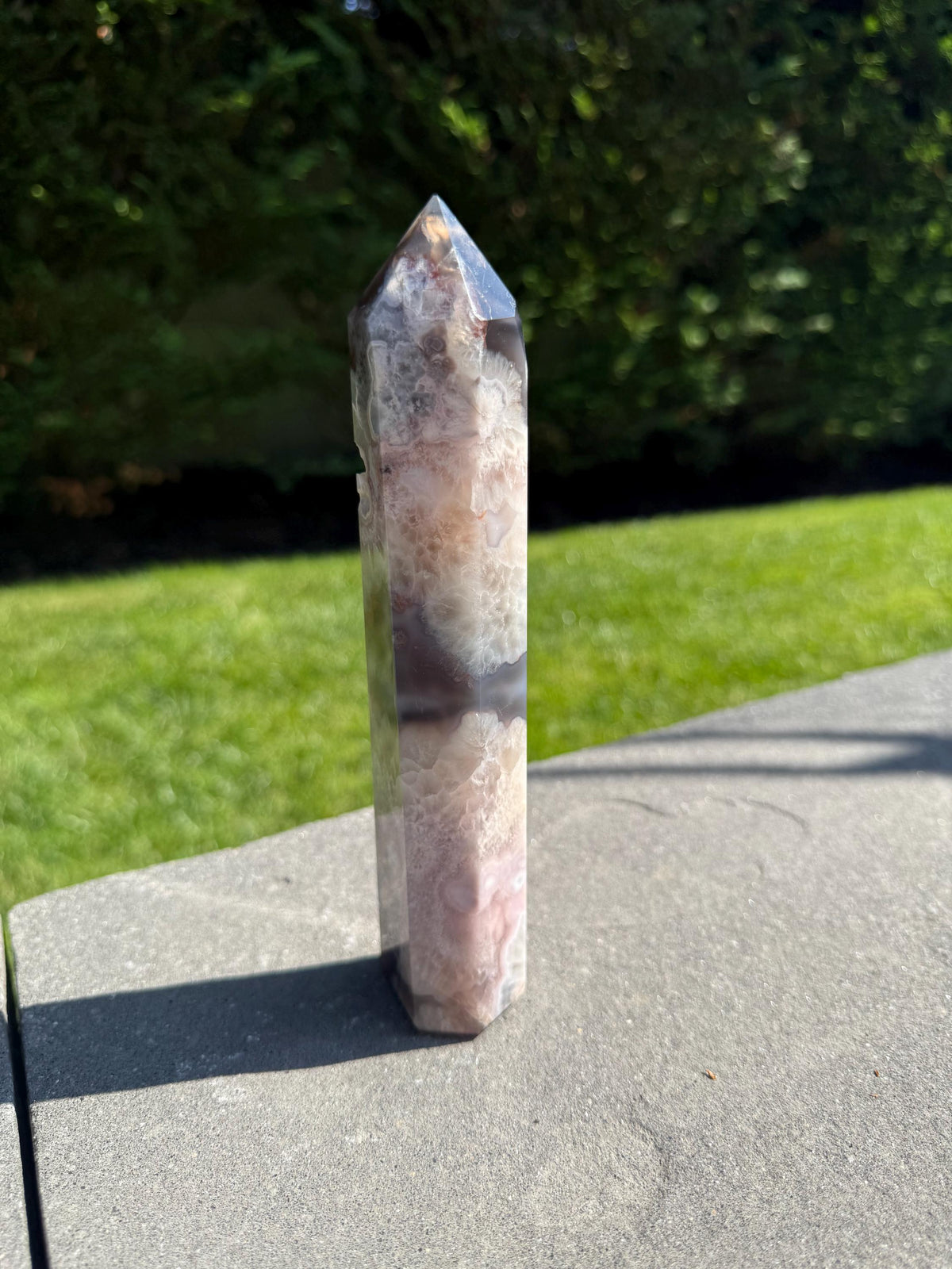 Black Flower Agate Druzy Crystal Tower • Polished Obelisk, Spiritual Decor