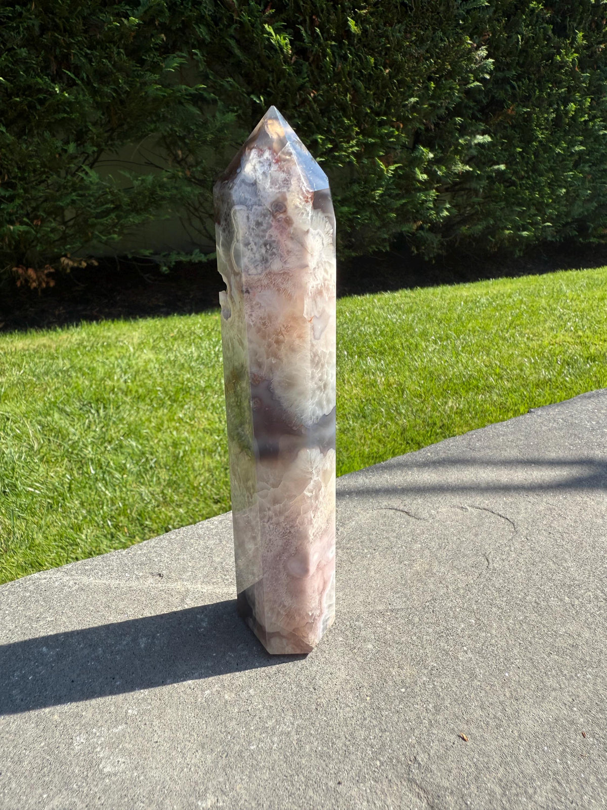 Black Flower Agate Druzy Crystal Tower • Polished Obelisk, Spiritual Decor