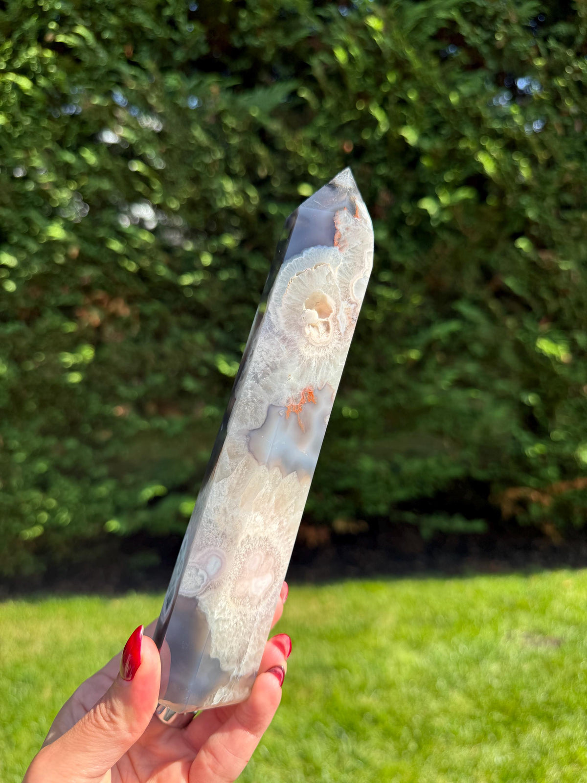 Black Flower Agate Druzy Crystal Tower • Polished Obelisk, Spiritual Decor