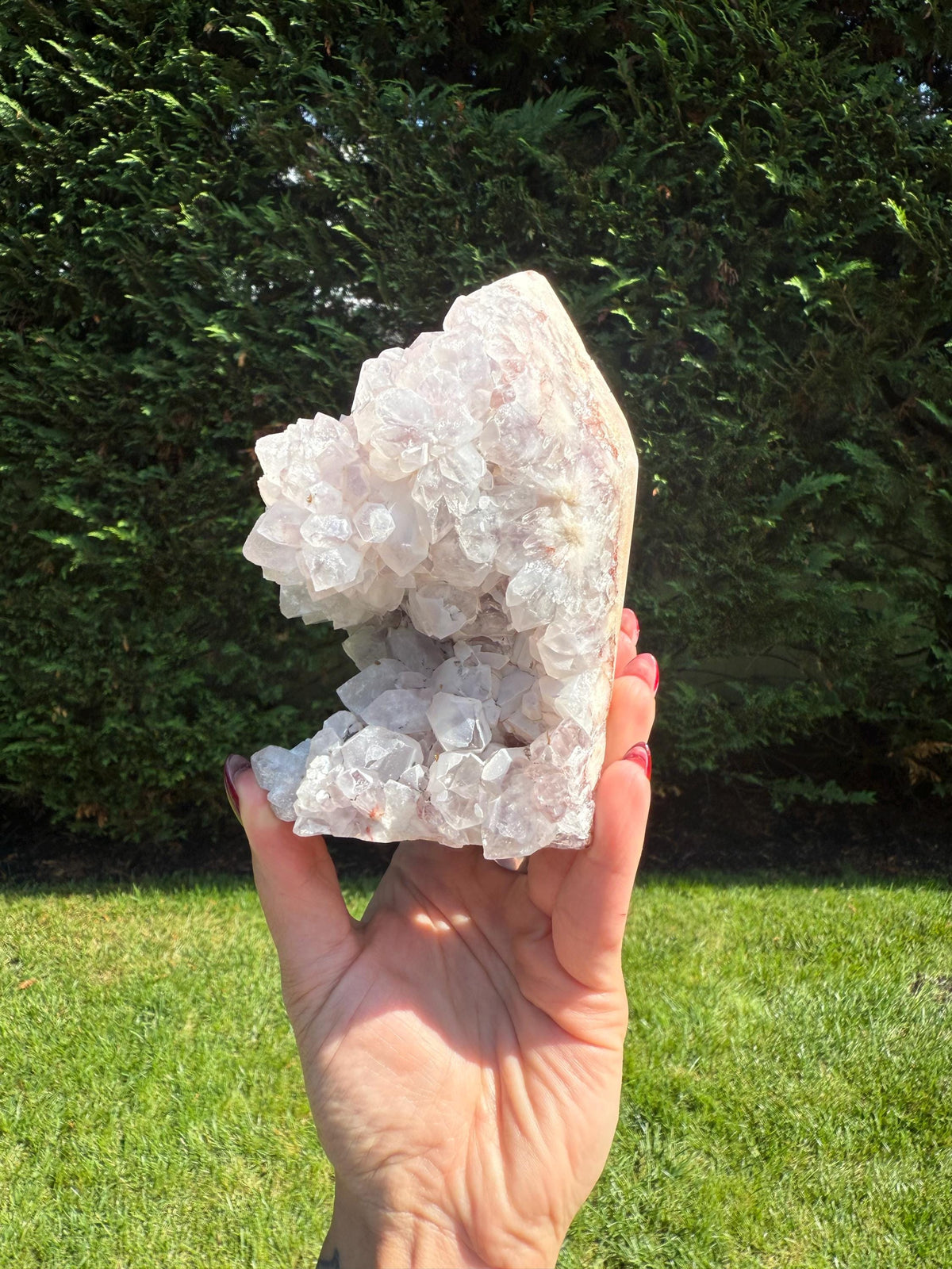 Pink amethyst druzy crystal freeform from Brazil with sparkling druzy pockets and natural pastel tones.