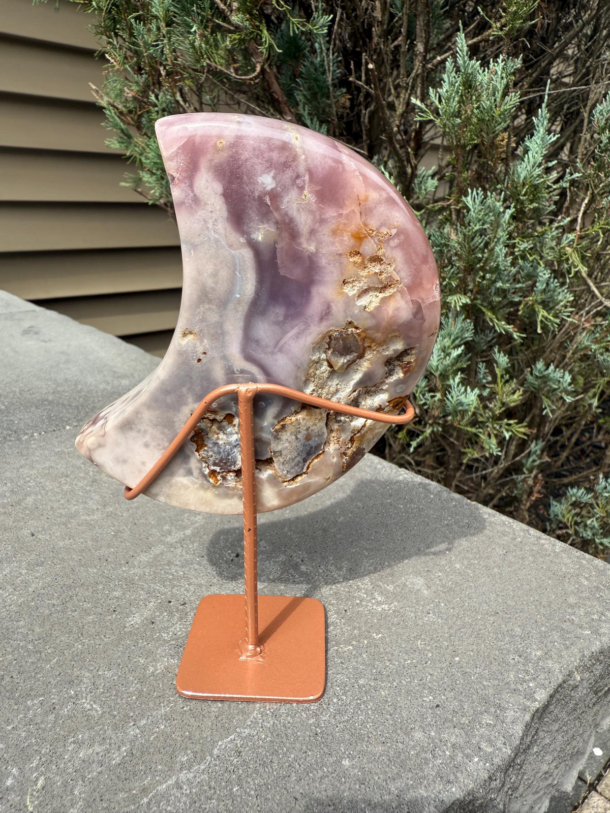 Pink Amethyst Druzy Moon Carving • Celestial Crystal Stand Display