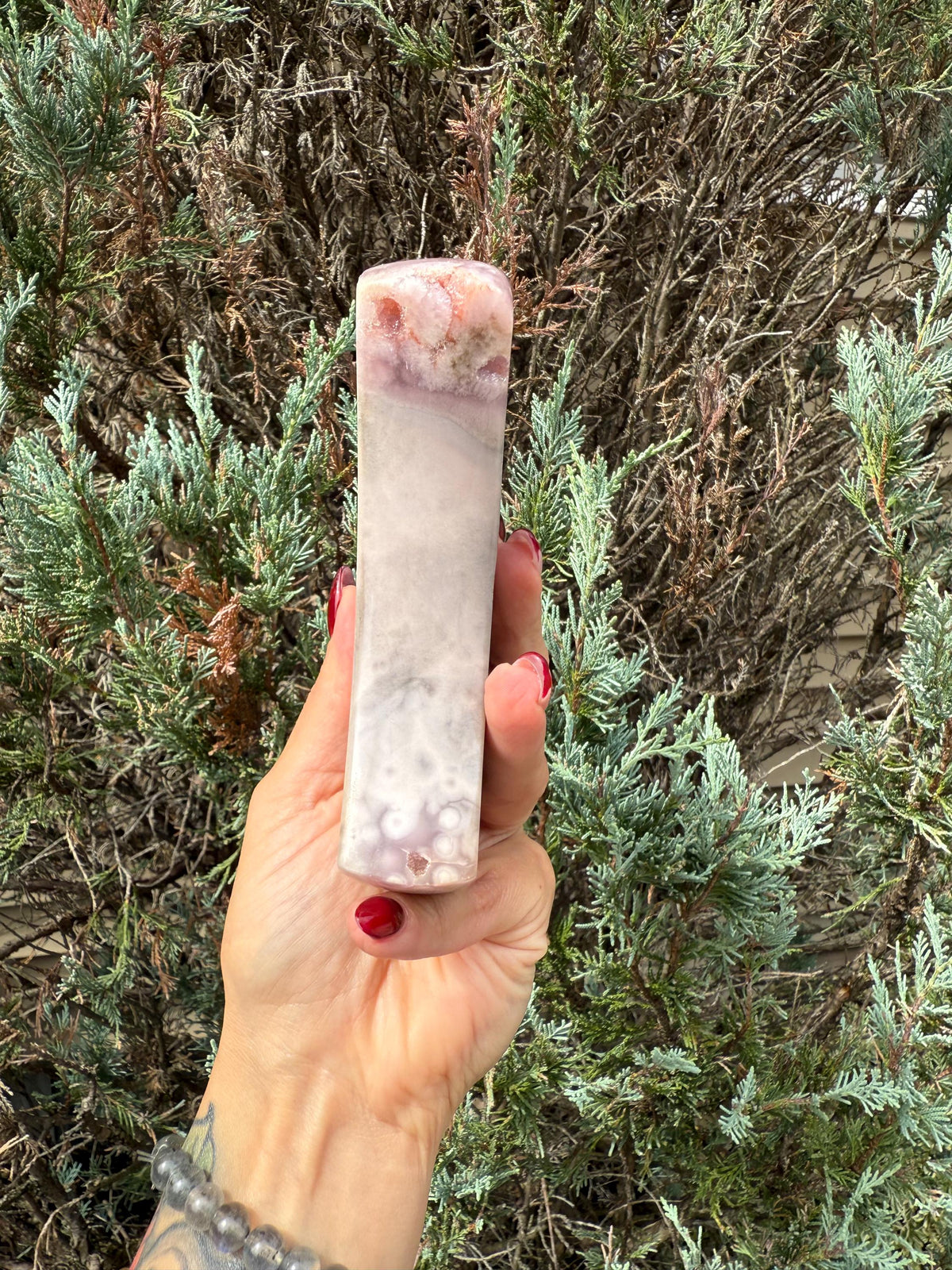 Pink Amethyst Druzy Moon Carving • Celestial Crystal Stand Display