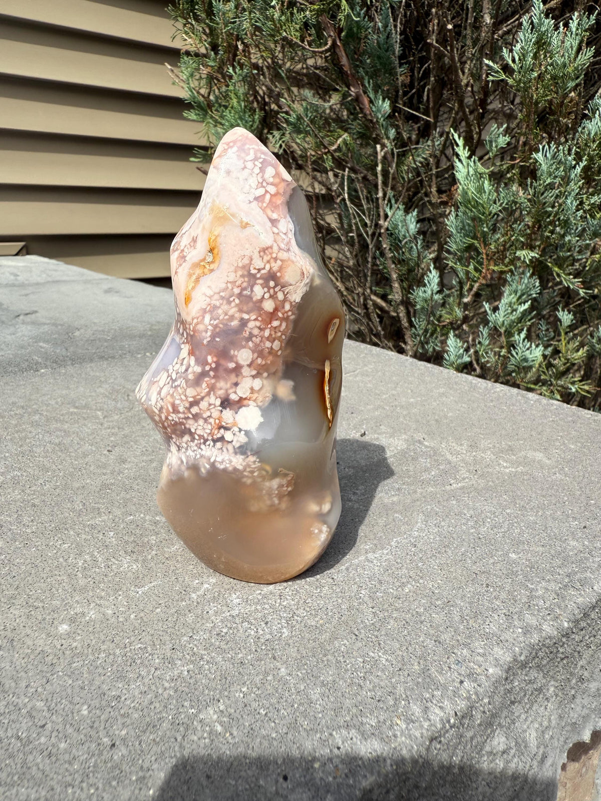Flower Agate Flame Carving • Crystal Flame • Natural Healing Stone • Freeform Gemstone Sculpture • Spiritual Decor