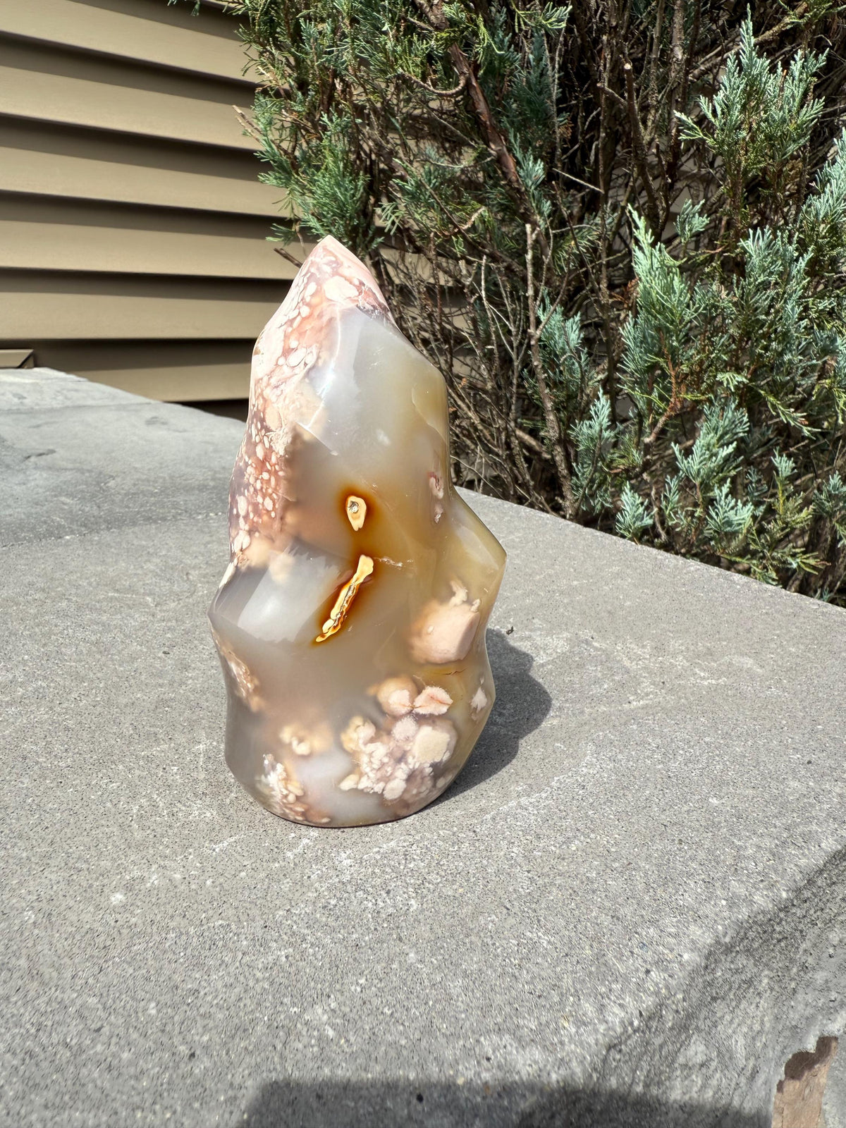 Flower Agate Flame Carving • Crystal Flame • Natural Healing Stone • Freeform Gemstone Sculpture • Spiritual Decor