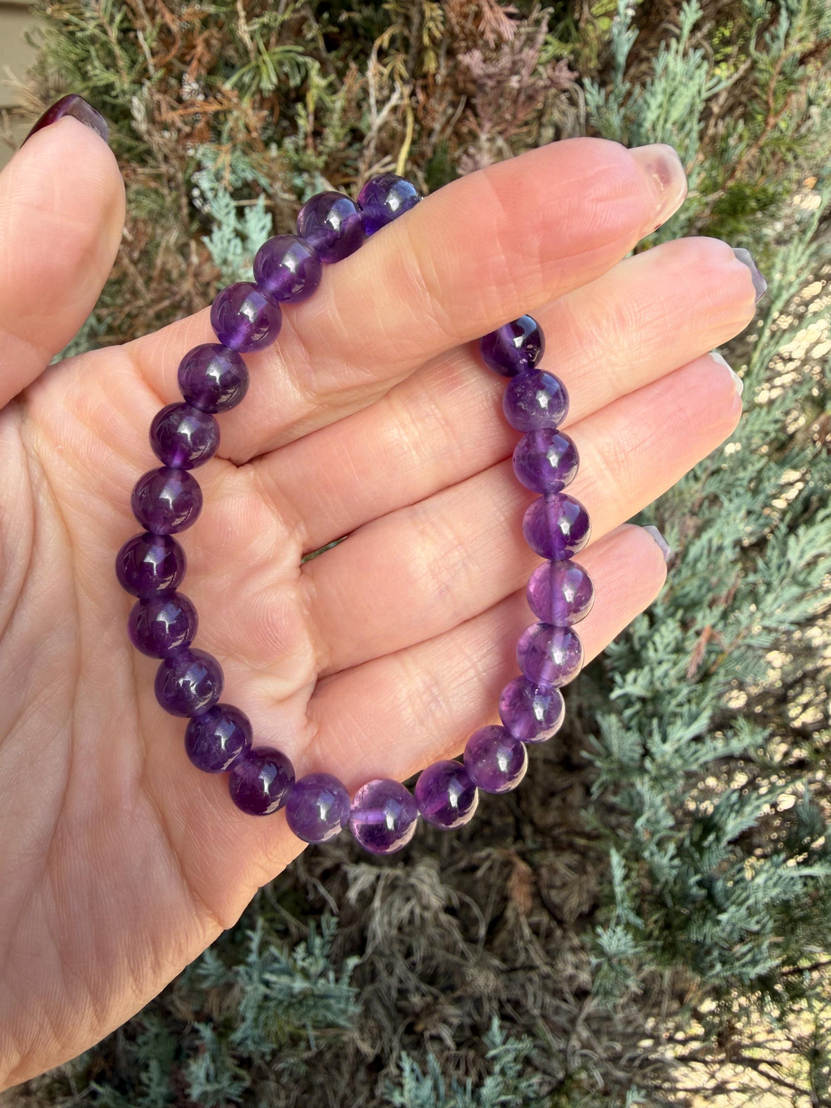 Natural Amethyst Crystal Beaded Bracelets • Polished Gemstone Healing Jewelry