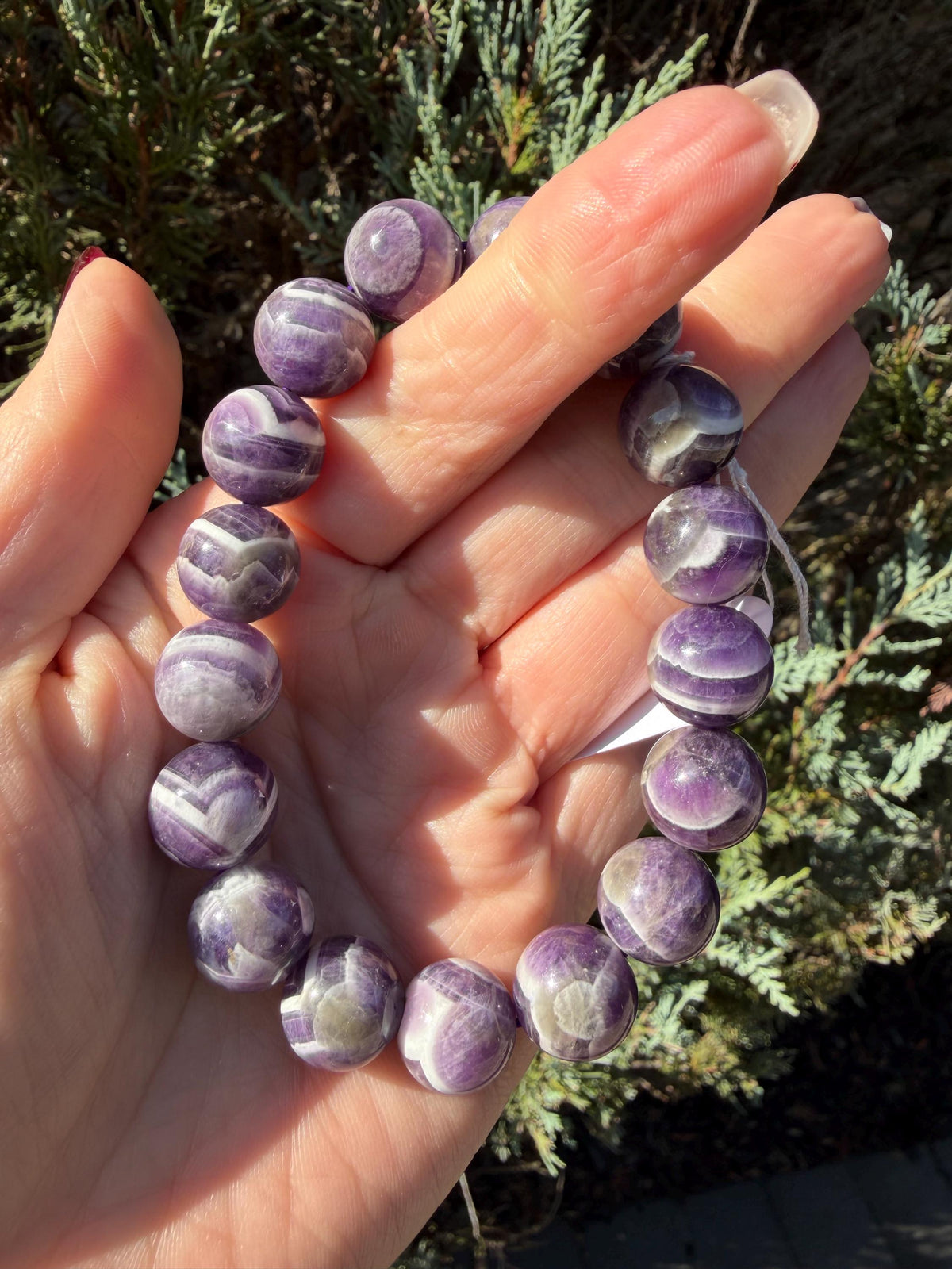 Chevron Dream Amethyst Smoky Quartz Bracelet • 13mm Beaded Crystal Jewelry • Intuition Clarity