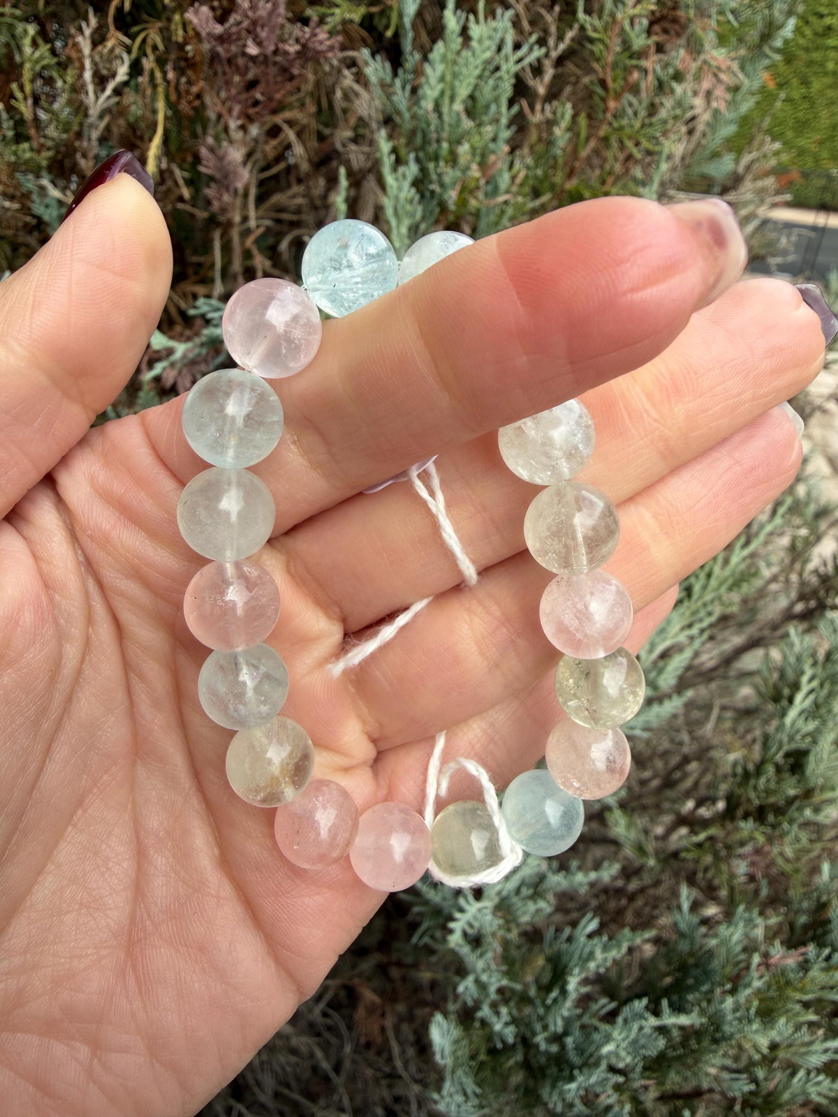 Mixed Beryl Beaded Bracelet 10mm • Aquamarine Morganite Heliodor • Crystal Healing Jewelry • Feminine Energy Bracelet