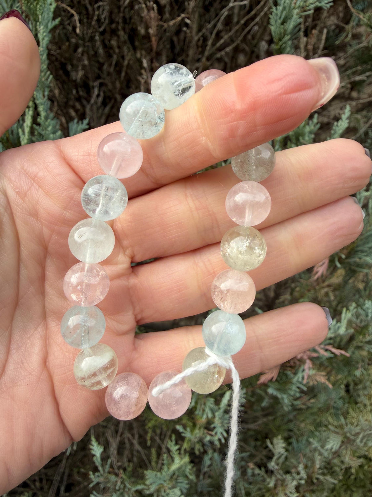 Mixed Beryl Beaded Bracelet 10mm • Aquamarine Morganite Heliodor • Crystal Healing Jewelry • Feminine Energy Bracelet