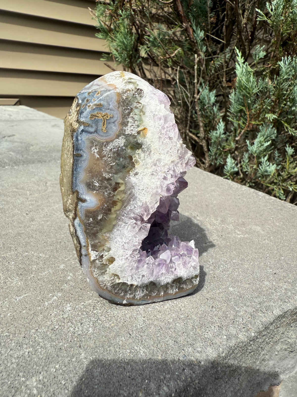 Purple Amethyst & Agate Druzy Cut Base • Banded Crystal Geode • Home Decor • Healing Mineral Specimen