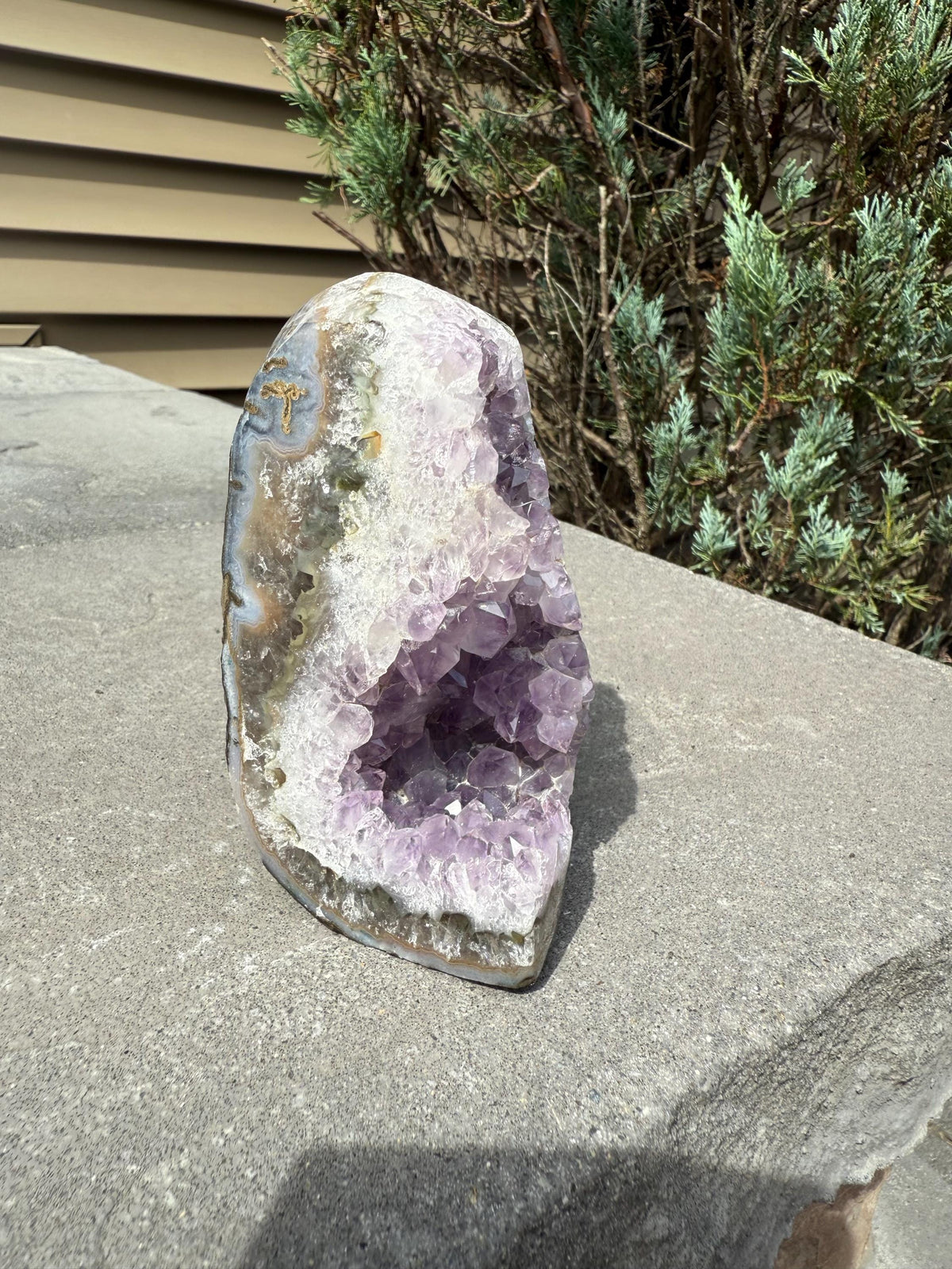 Purple Amethyst & Agate Druzy Cut Base • Banded Crystal Geode • Home Decor • Healing Mineral Specimen