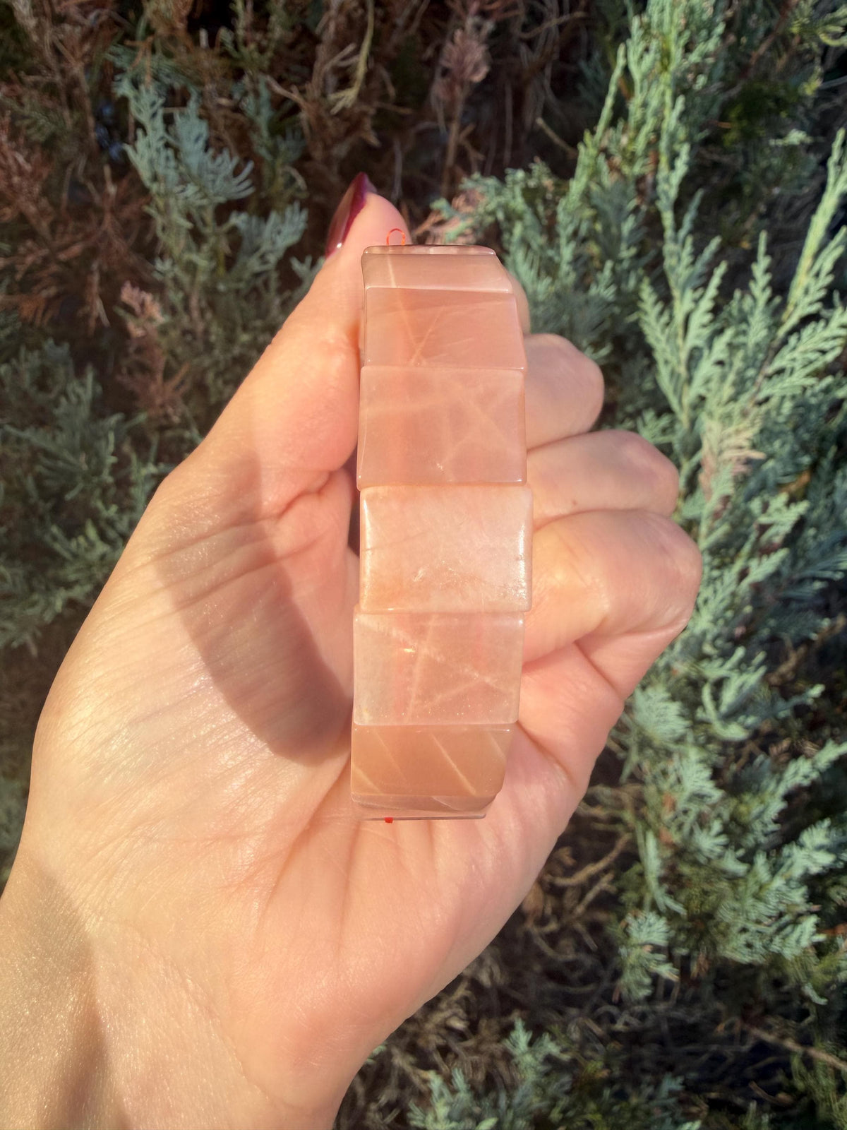 Peach Moonstone Soft Bangle Bracelet • Feminine Energy Crystal • Healing Stone Jewelry • Intuition & Emotional Balance