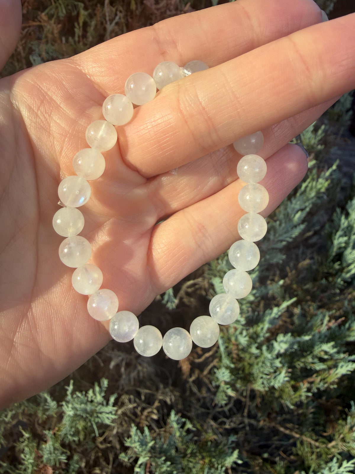 Flashy White Moonstone Beaded Bracelet • Crystal Healing Jewelry • Intuition & Feminine Energy