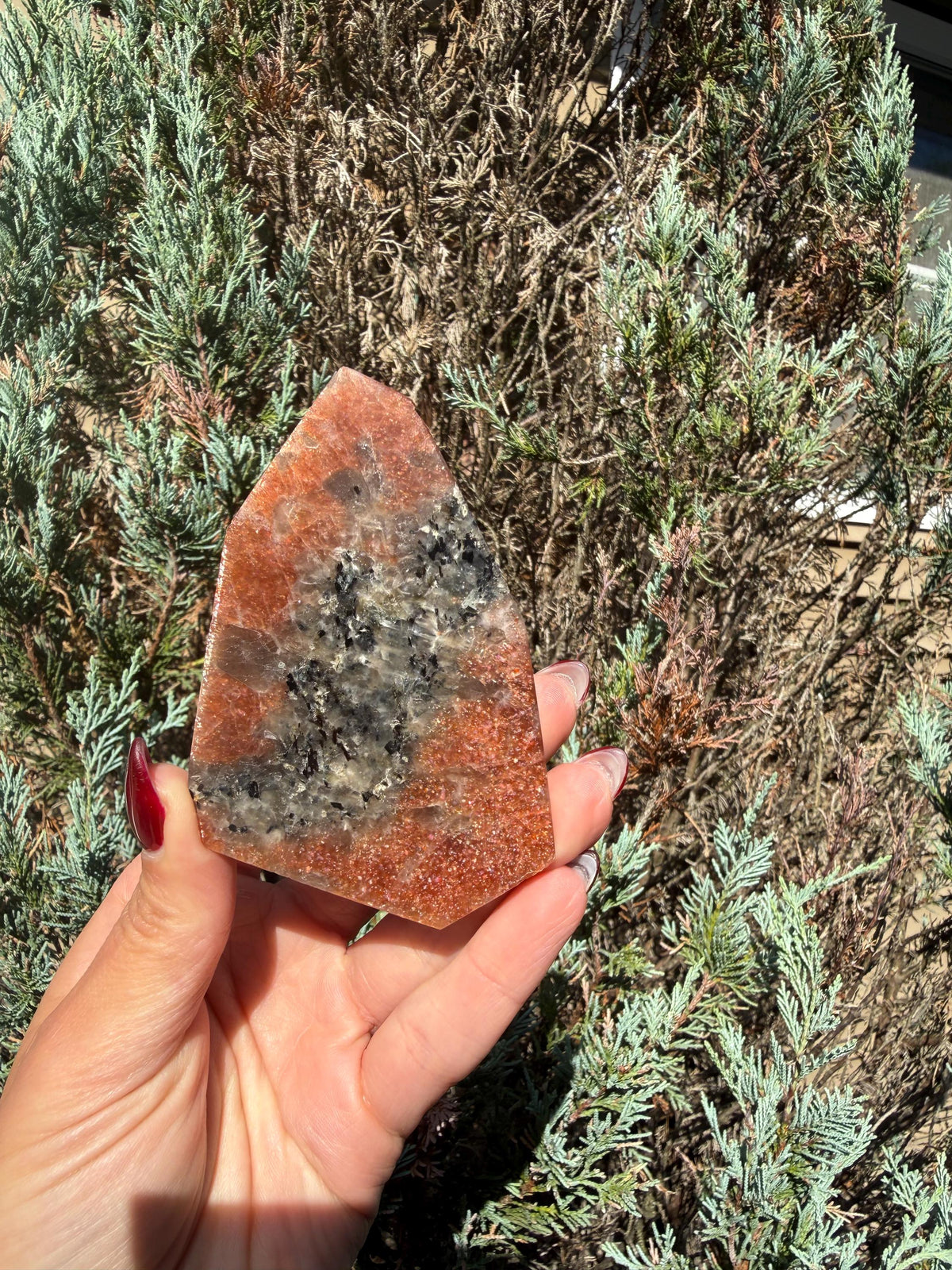 Confetti Sunstone Crystal Freeform • High Flash Polished Stone • Orange Sparkle Gemstone • Healing Crystal Decor