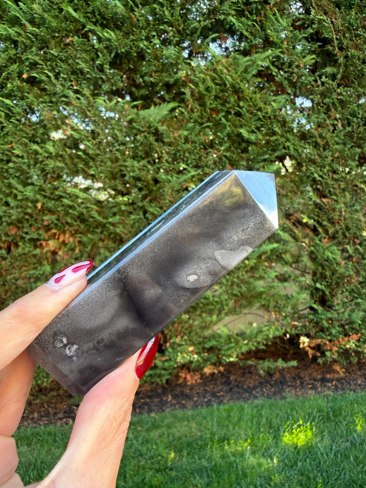 Owyhee Blue Opal Tower • Moss Agate Inclusions, Calming Crystal Point
